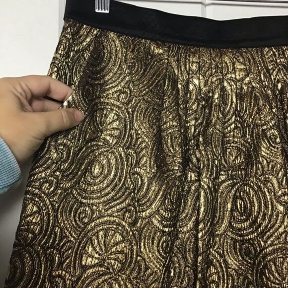 Phillip Lim Metallic Skirt Gold Silk, Lined, Size - 8 - Picture 3 of 8